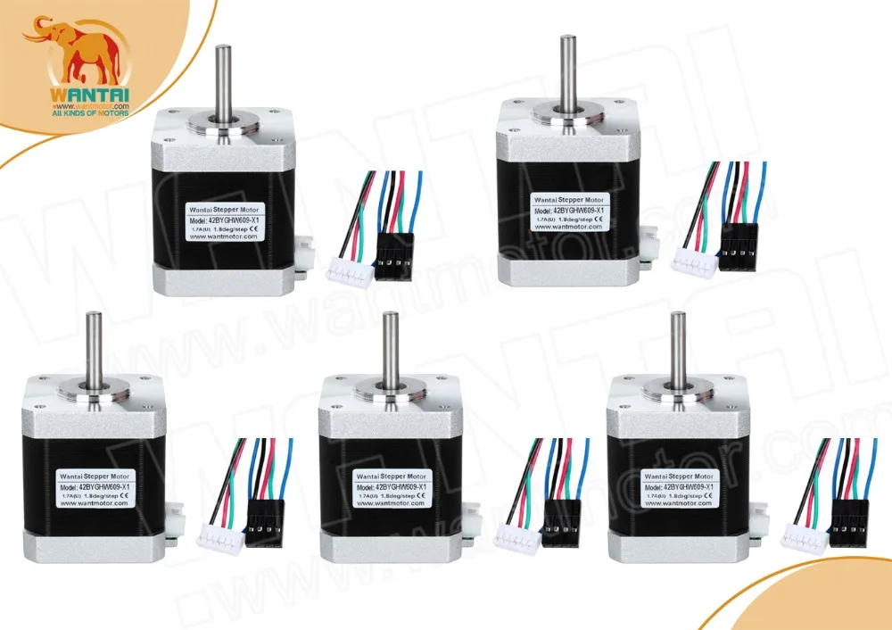 Wantai 5PCs Nema 17 Stepper Motor 42BYGHW609-X1 4000g-cm 40mm 1.7A with single flat shaft, Connectors 1000MM Leads
Wantai 5PCs Nema 17 Stepper Motor 42BYGHW609-X1 4000g-cm 40mm 1.7A with single flat shaft, Connectors 1000MM Leads