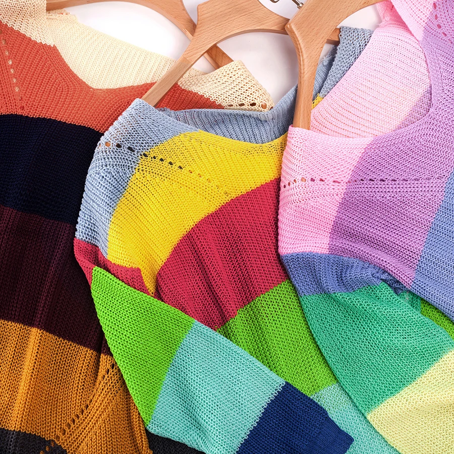 Colorful Rainbow Striped Rib Sweater Womens Fall Winter Loose Pullover Lazy Wind Contrast Color Knit Split Jumpers Sweaters 
Colorful Rainbow Striped Rib Sweater Womens Fall Winter Loose Pullover Lazy Wind Contrast Color Knit Split Jumpers Sweaters