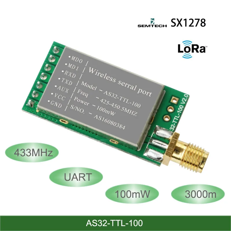 433MHz SX1278/SX1276 LORA Wireless Module 100mW 3000m Long Distance lora Spread Spectrum Wirless Serial port UART transceiver
433MHz SX1278/SX1276 LORA Wireless Module 100mW 3000m Long Distance lora Spread Spectrum Wirless Serial port UART transceiver