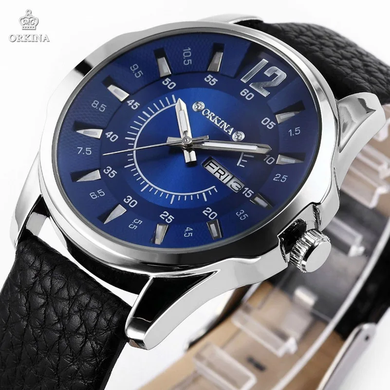 Роскошные мужские часы от известных дизайнеров с синим циферблатом датой и 3ATM