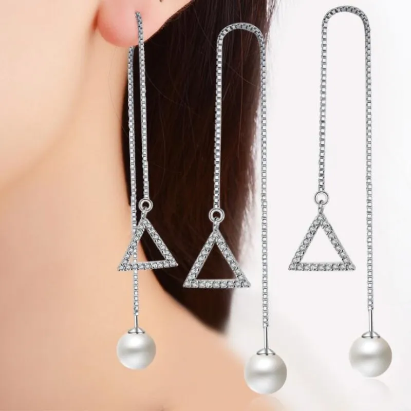 New Geometric Fashion 925 Sterling Silver Jewelry Personality Triangle Female Long Pearl Crystal Gift Dangle Earrings SE379
New Geometric Fashion 925 Sterling Silver Jewelry Personality Triangle Female Long Pearl Crystal Gift Dangle Earrings SE379