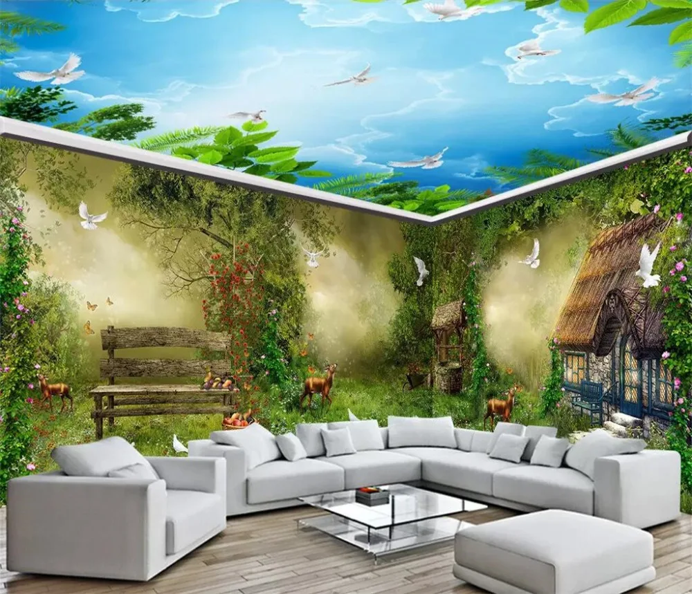 Beibehang пользовательские обои 3d для детской комнаты Фэнтези сказочный лес хижина