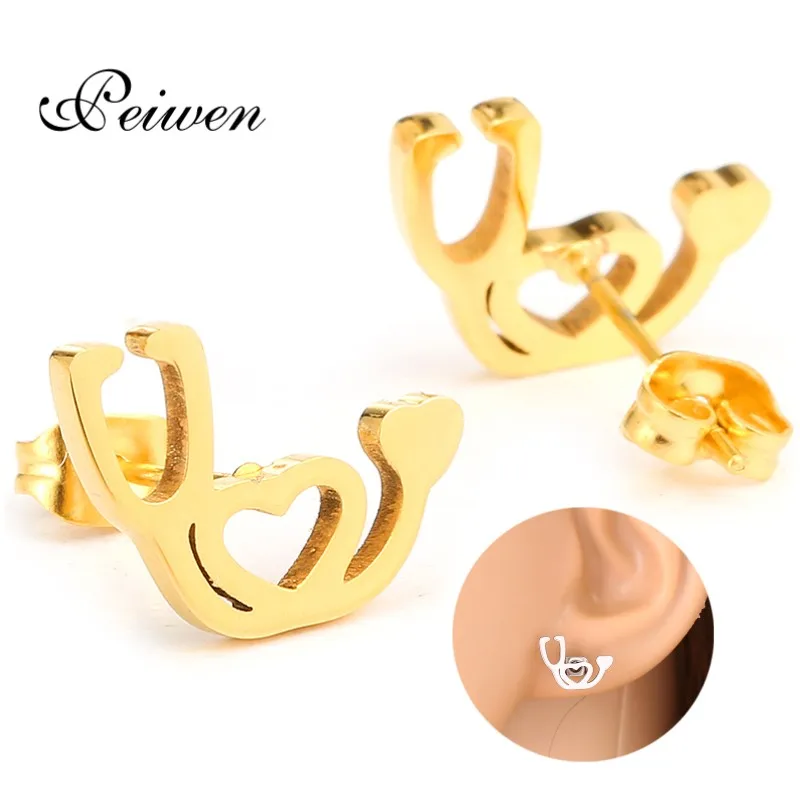 Creative Stethoscope Stud Earring For Women Gold Silver Color Heart Stainless Steel Earrings Famale Medical Fashion Jewelry Gift
Creative Stethoscope Stud Earring For Women Gold Silver Color Heart Stainless Steel Earrings Famale Medical Fashion Jewelry Gift
