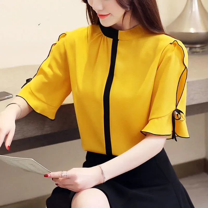 2019 New summer short-sleeved chiffon color matching collar cuffs hollow bottoming shirt tide
2019 New summer short-sleeved chiffon color matching collar cuffs hollow bottoming shirt tide