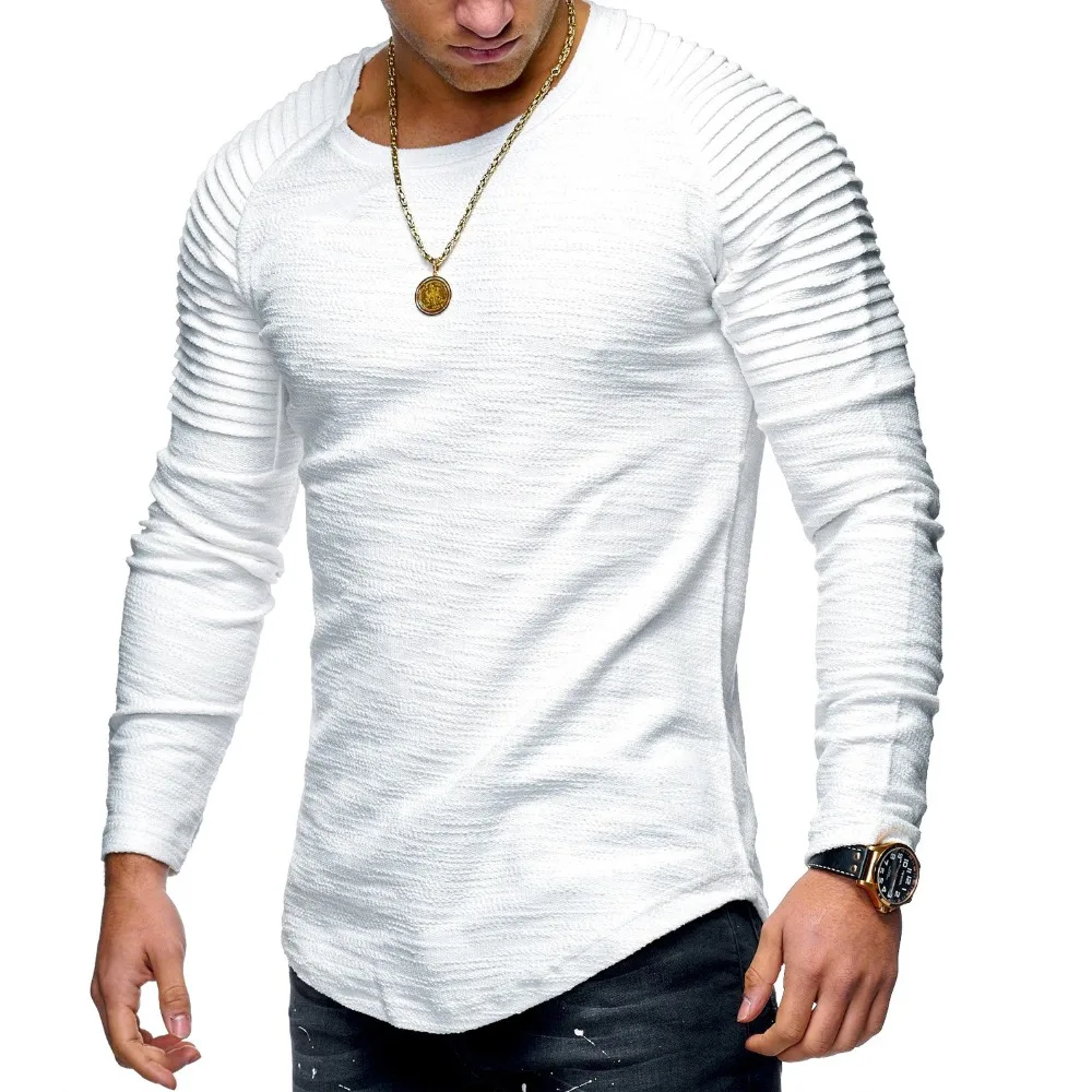 Tshirt Men Bodybuilding Casual Fitness Long Sleeve T Shirt Brand Clothing Solid Pleated on Arms Round Neck Man Brand Tops Tee
Tshirt Men Bodybuilding Casual Fitness Long Sleeve T Shirt Brand Clothing Solid Pleated on Arms Round Neck Man Brand Tops Tee