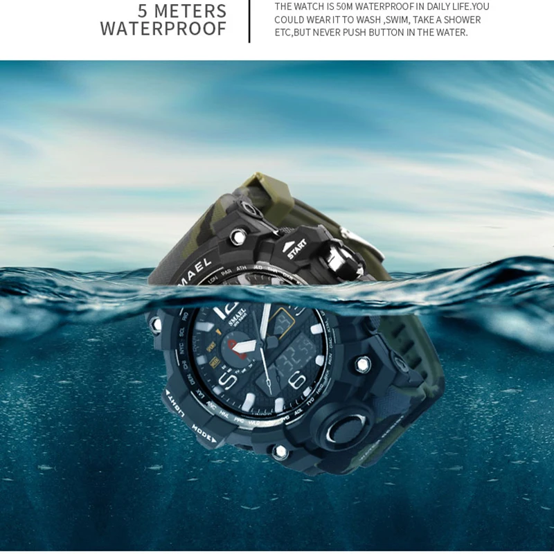SMAEL военные камуфляжные часы мужские водонепроницаемые спортивные цифровые