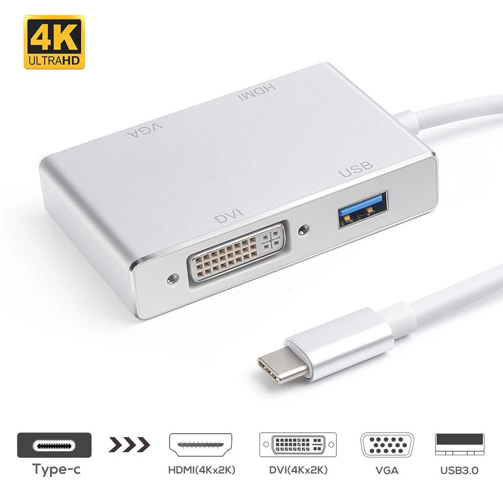 4-в-1 USB 3 1 Type C к HDMI VGA DVI 0 концентратор адаптер кабель для MacBook/MacBook Pro/Chromebook Pixel HDTV