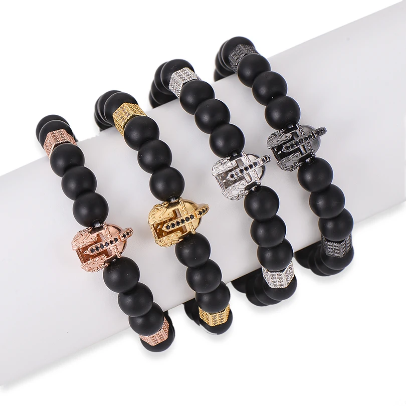 Neovivi Admiral Knight Helmet Bead Bracelets Square Polygon CZ Black Natural Stone Macrame Braided Bracelet Men DIY Jewelry | Украшения и