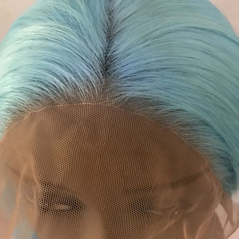 Парик с синтетическими волосами на шнуровке спереди небесно голубого