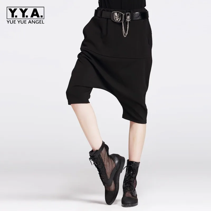 

Брюки-султанки женские с шаговым швом, модные повседневные Мешковатые Свободные штаны до колен, черные спортивные Джоггеры в стиле хип-хоп