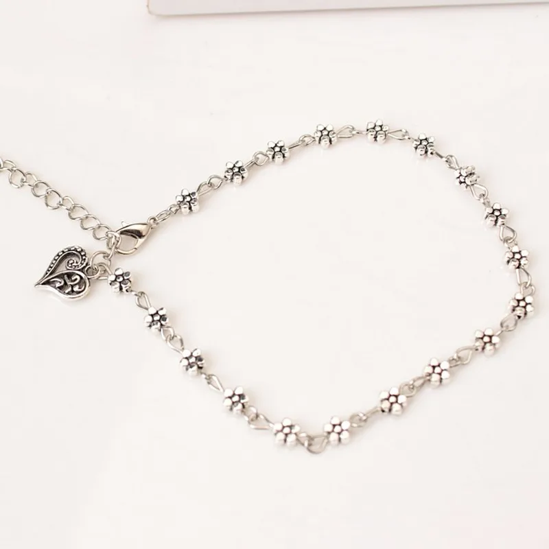 2017 New Fashion Charm Foot Chain Tibetan Silver Hollow Plum Flowers Heart-Shaped Anklet For Women ornaments Personality design | Украшения