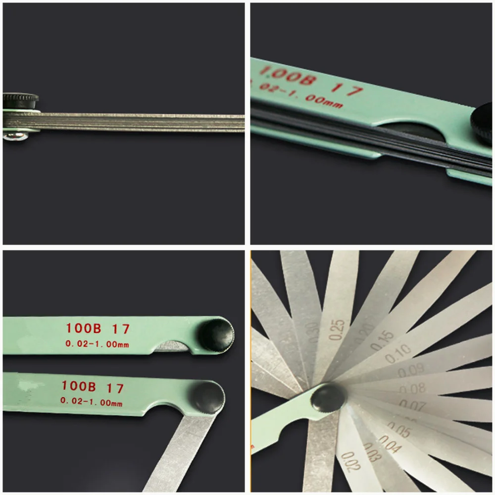 17 Blades Spark Plug Thickness Gap Metric Filler Feeler Gauge Metric Measurement 0.02 to 1mm Steel Measuring Tools 100mm 
17 Blades Spark Plug Thickness Gap Metric Filler Feeler Gauge Metric Measurement 0.02 to 1mm Steel Measuring Tools 100mm