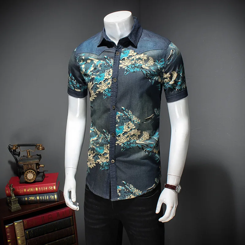 Fashion Brand Men Shirt Nice Summer New Short Sleeve Floral Shirt Mens Turn Down Collar Slim Fit Denim Shirts Men Plus Size 5XL
Fashion Brand Men Shirt Nice Summer New Short Sleeve Floral Shirt Mens Turn Down Collar Slim Fit Denim Shirts Men Plus Size 5XL