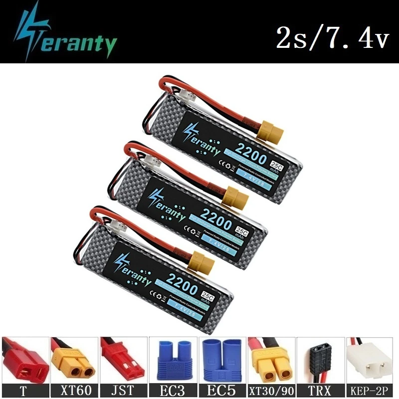 Teranty Power 7.4V 2200mAh Lipo Battery For RC Toys Car Boats Helicopter Parts 2s Lithium battery 7.4v Drone Battery 3Pcs/Sets
Teranty Power 7.4V 2200mAh Lipo Battery For RC Toys Car Boats Helicopter Parts 2s Lithium battery 7.4v Drone Battery 3Pcs/Sets