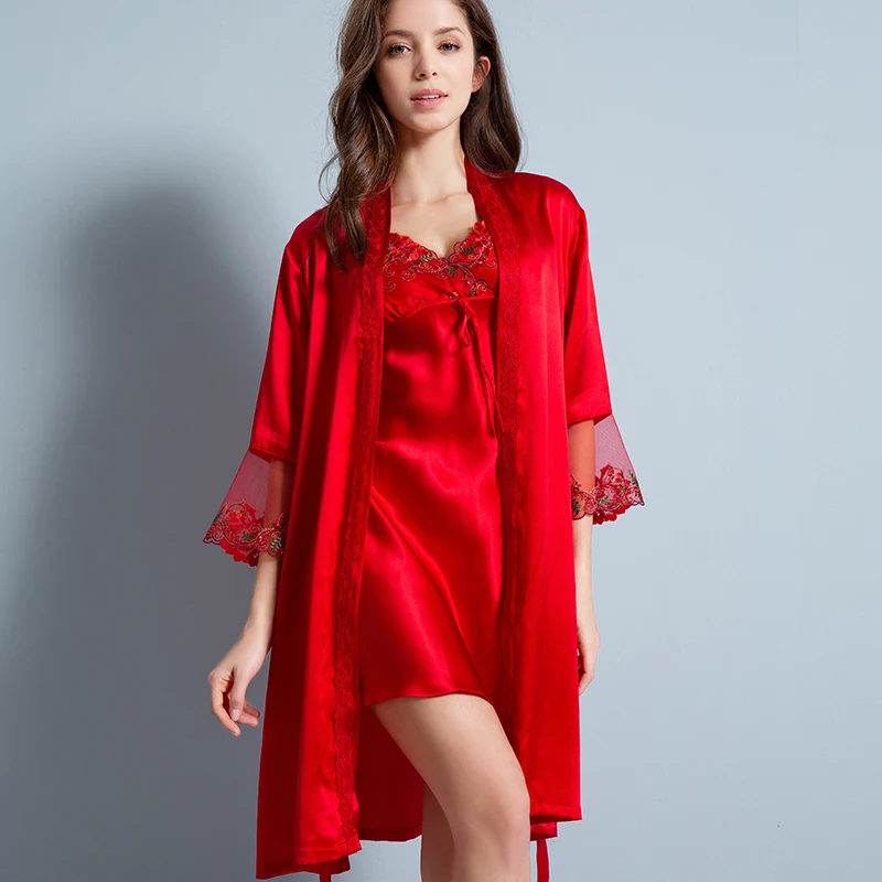 100% Real Silk Nightgown Set for Women 2020 Bedgown Lady Pajams Sleepwear 16m/m Pure Silk Satin Robe Set Red Sexy Nighties
100% Real Silk Nightgown Set for Women 2020 Bedgown Lady Pajams Sleepwear 16m/m Pure Silk Satin Robe Set Red Sexy Nighties