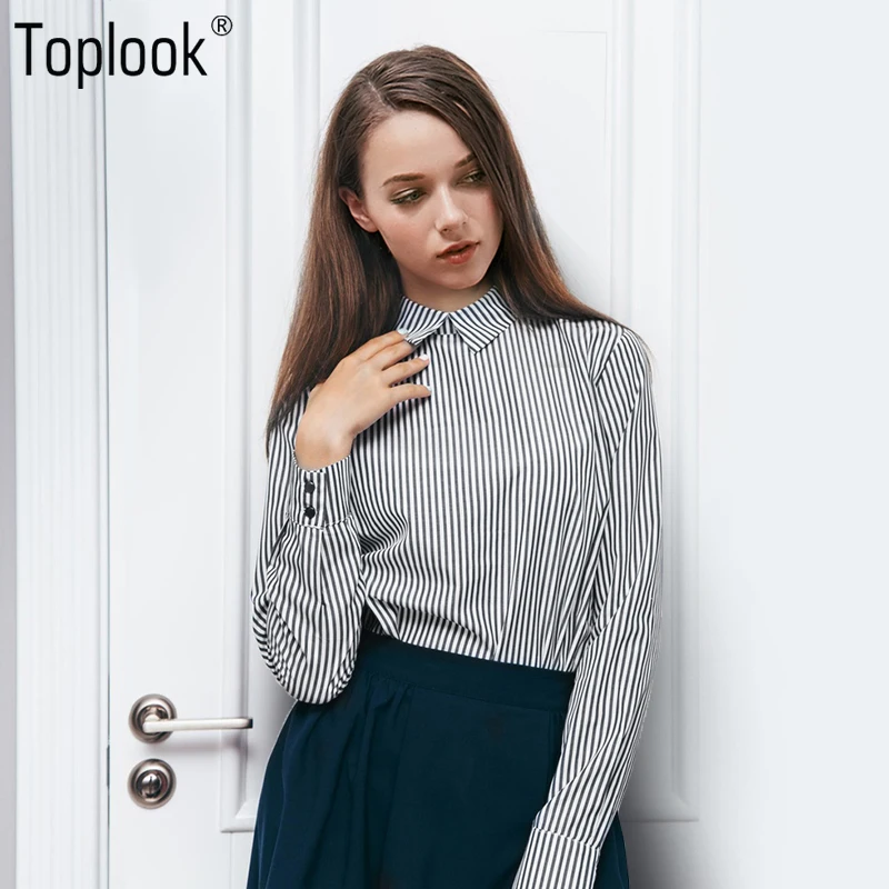 Toplook элегантные офисные полосатая блуза Для женщин 2018 Весна Новая мода рубашка на