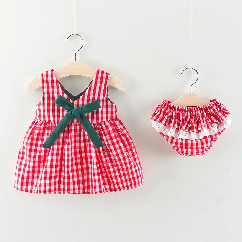 Одежда для новорожденных девочек платье без рукавов и трусы комплект из 2