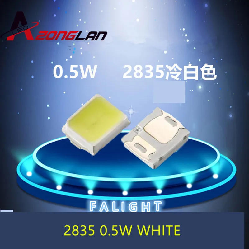 100 шт. 2835 Светодиодный 0 5 Вт белый SMD/SMT PLCC-2 150Ma 50-65lm 6000-6500K диоды высокой мощности