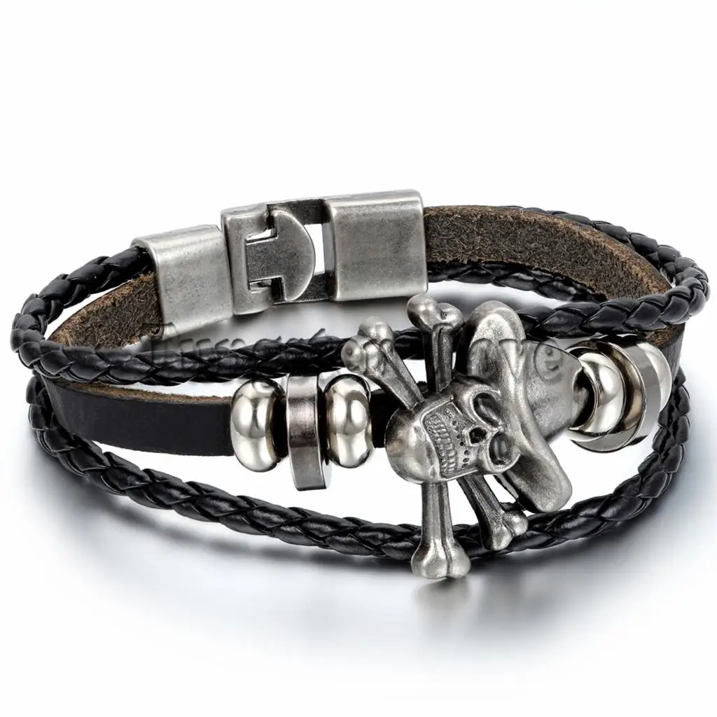 Fashion Jewelry Leather Bracelet Mens Piece Skull Bracelets Braided Women Gift Black / Brown pulseira masculina couro
Fashion Jewelry Leather Bracelet Mens Piece Skull Bracelets Braided Women Gift Black / Brown pulseira masculina couro