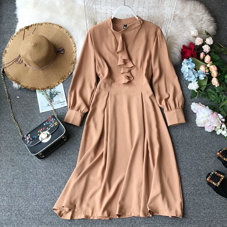 Women's Spring Summer Long Sleeve solid Color Medium Long Ruffles dress Female A-line beach Vacation chic Dress TB1237
Women's Spring Summer Long Sleeve solid Color Medium Long Ruffles dress Female A-line beach Vacation chic Dress TB1237