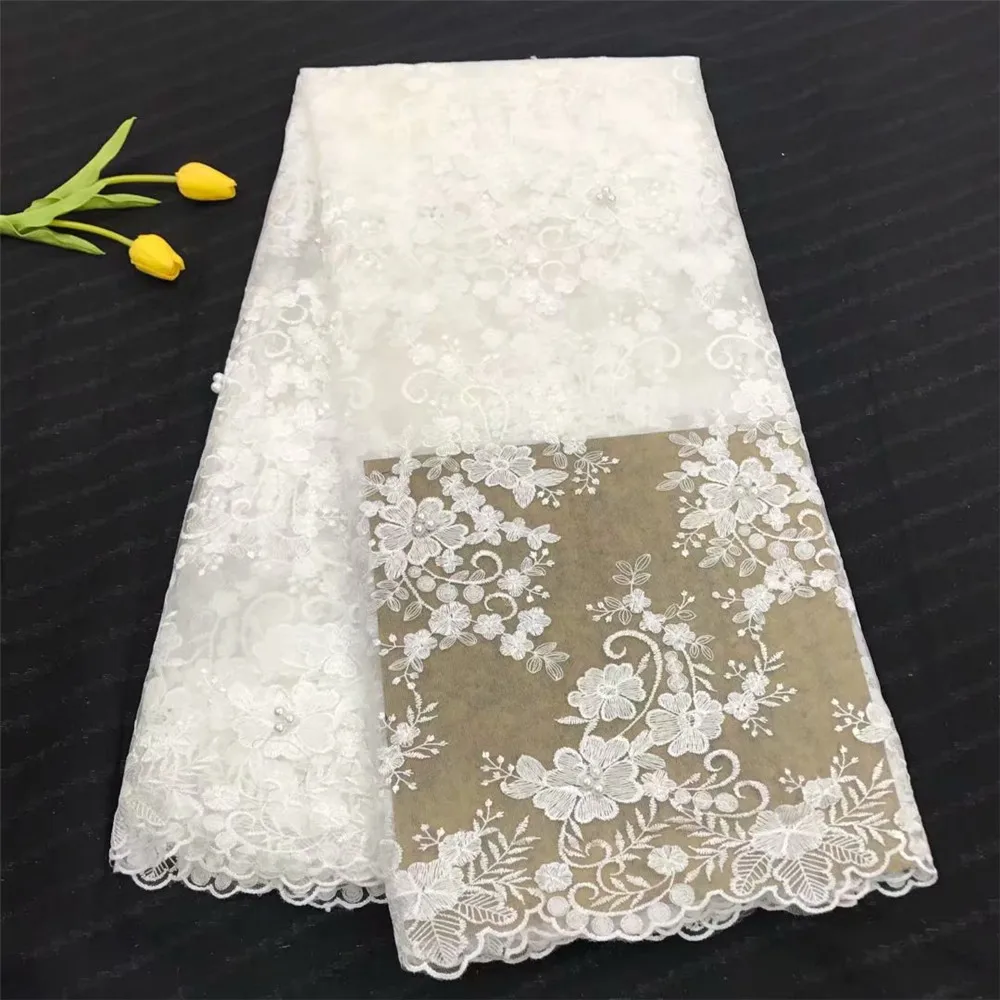 Белый Французский кружевной ткани с бисером tissu dentelle Африканский нигерийский