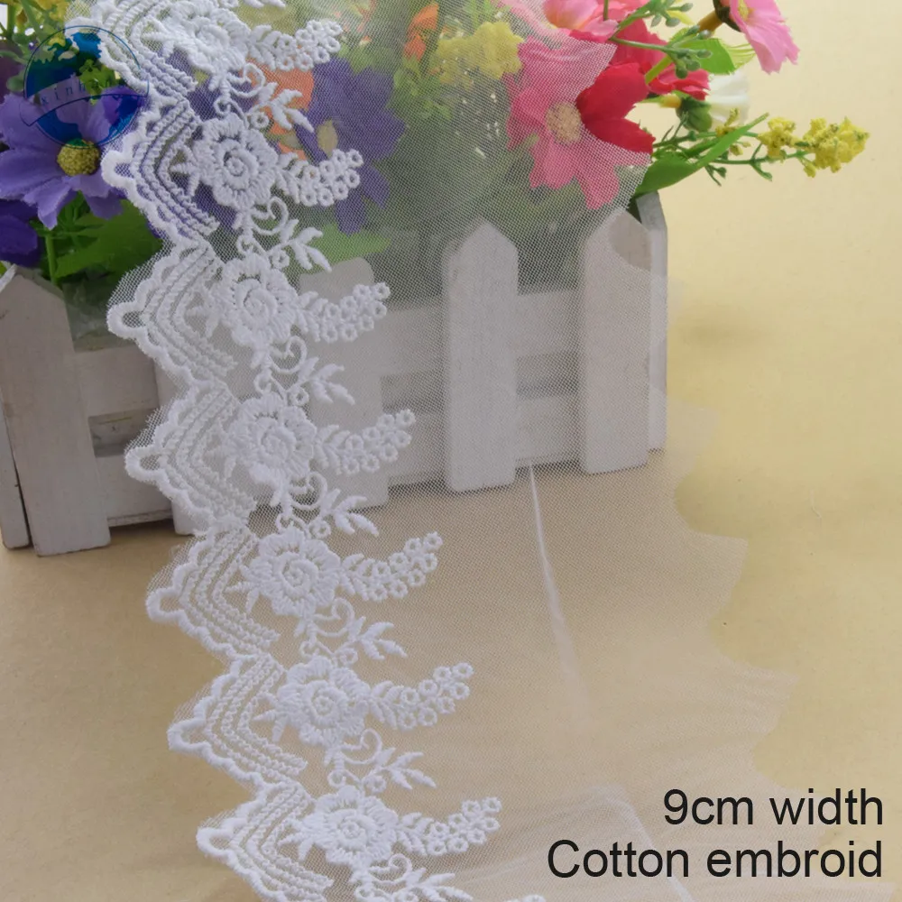10 yards 9cm wide white lace cotton embroidery french lace ribbon fabric guipure diy trims warp knitting sewing Accessories#3543
10 yards 9cm wide white lace cotton embroidery french lace ribbon fabric guipure diy trims warp knitting sewing Accessories#3543