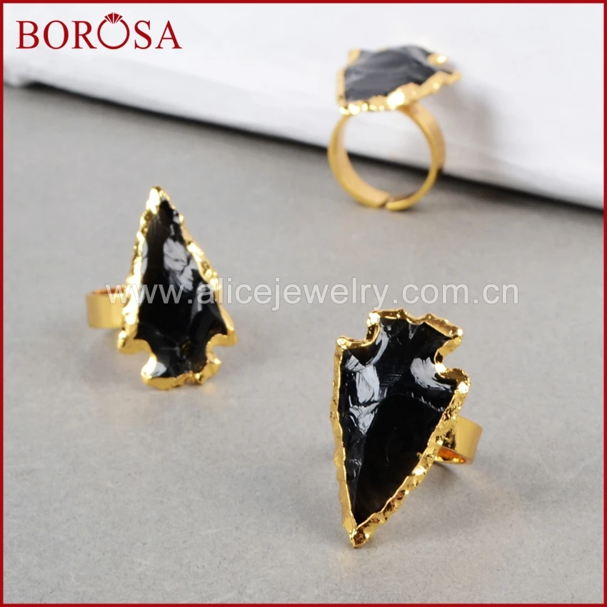 BOROSA 10PCS Druzy Ring Arrowhead Shape Rough Black Obsidian Stone Gold Color Ring Fashion Jewelry for Women G0699
BOROSA 10PCS Druzy Ring Arrowhead Shape Rough Black Obsidian Stone Gold Color Ring Fashion Jewelry for Women G0699