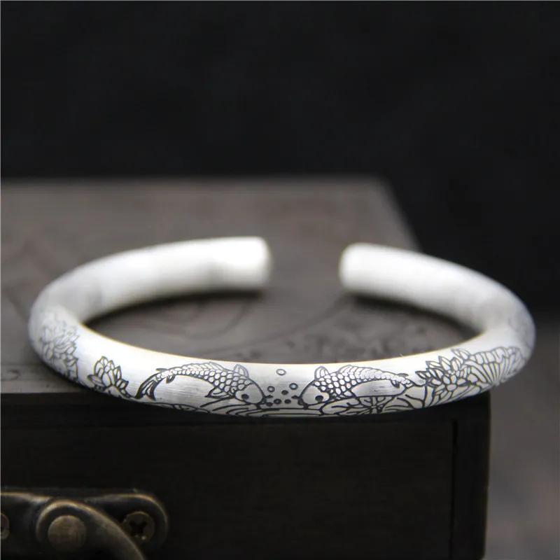 C&R Real 999 Sterling Silver bangles for women bracelet vintage fish lotus open Thai silver bracelets Fine Jewelry Adjustable
C&R Real 999 Sterling Silver bangles for women bracelet vintage fish lotus open Thai silver bracelets Fine Jewelry Adjustable