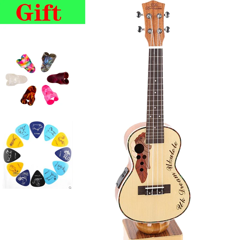 Электрическая укулеле музыкальная 23 дюймов Ель Sapele виноградное отверстие 4