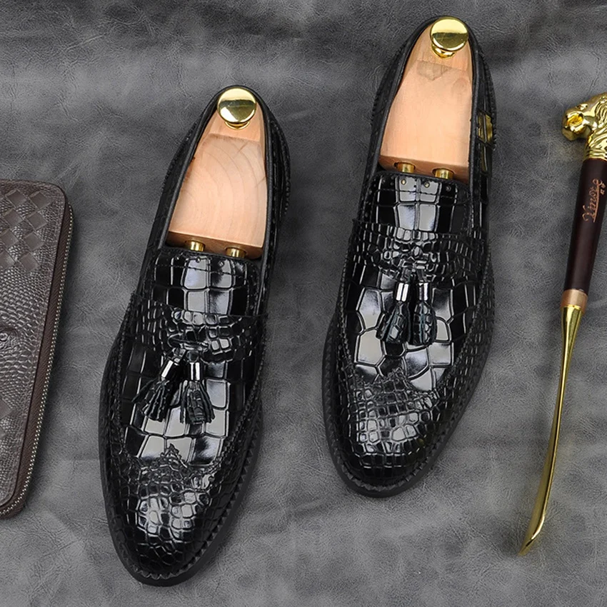 Luxury Brand Genuine Leather Formal Dress Wingtip Brogues Shoes Alligator Pattern Pointed Toe Slip on Men's Tassel Loafers AM149
Luxury Brand Genuine Leather Formal Dress Wingtip Brogues Shoes Alligator Pattern Pointed Toe Slip on Men's Tassel Loafers AM149