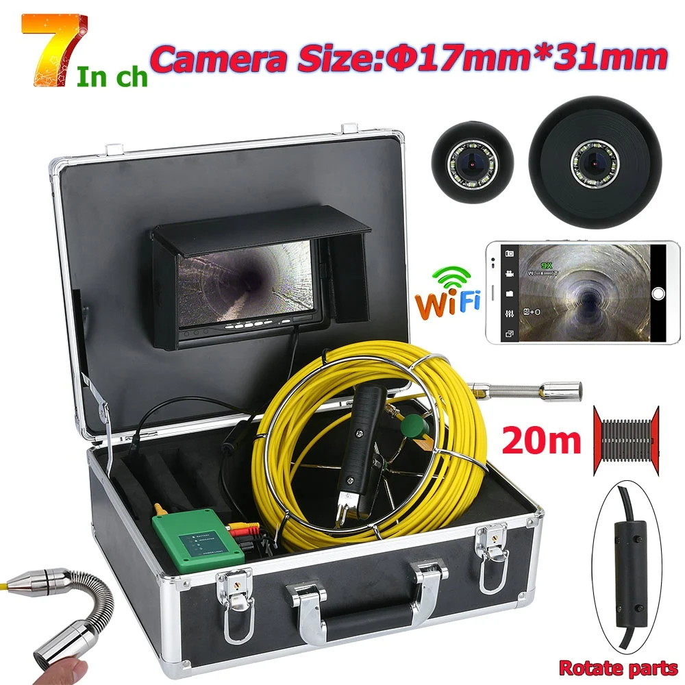 7inch WiFi Wireless 17MM Pipe Inspection Video Camera 20M IP68 Waterproof Drain Pipe Sewer Inspection Camera System
7inch WiFi Wireless 17MM Pipe Inspection Video Camera 20M IP68 Waterproof Drain Pipe Sewer Inspection Camera System