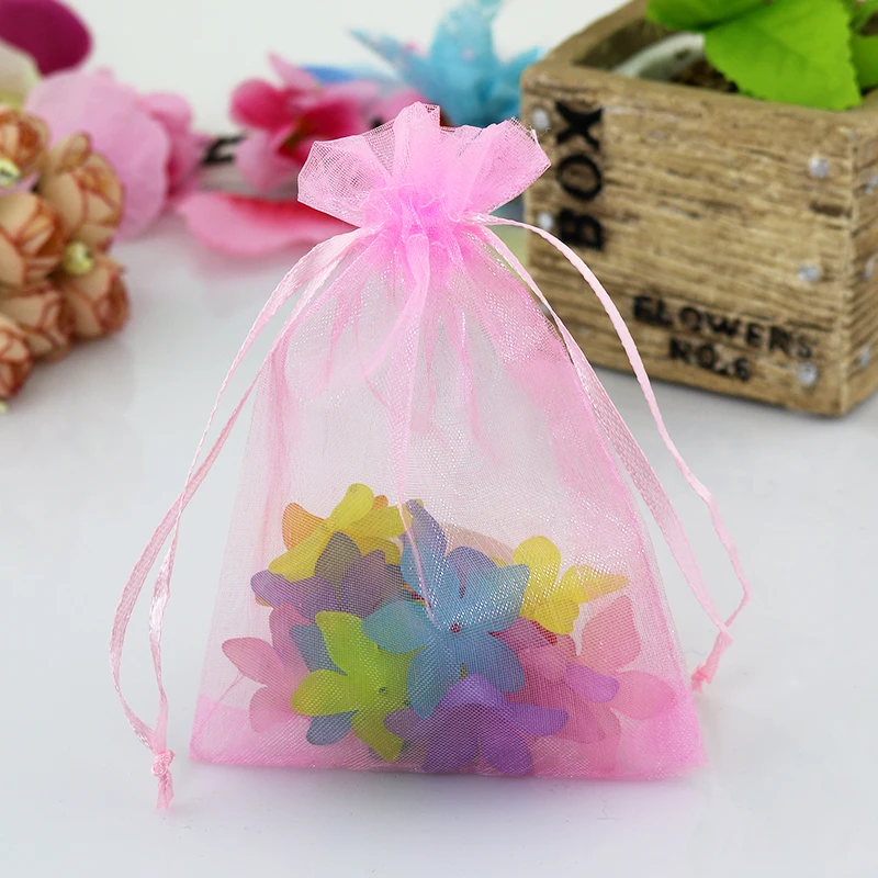 

100 шт./лот, розовая Сумка из органзы, 11x16 см, свадебная сумка на шнурке, Подарочная сумка для конфет, подарочная упаковка, сумки из органзы