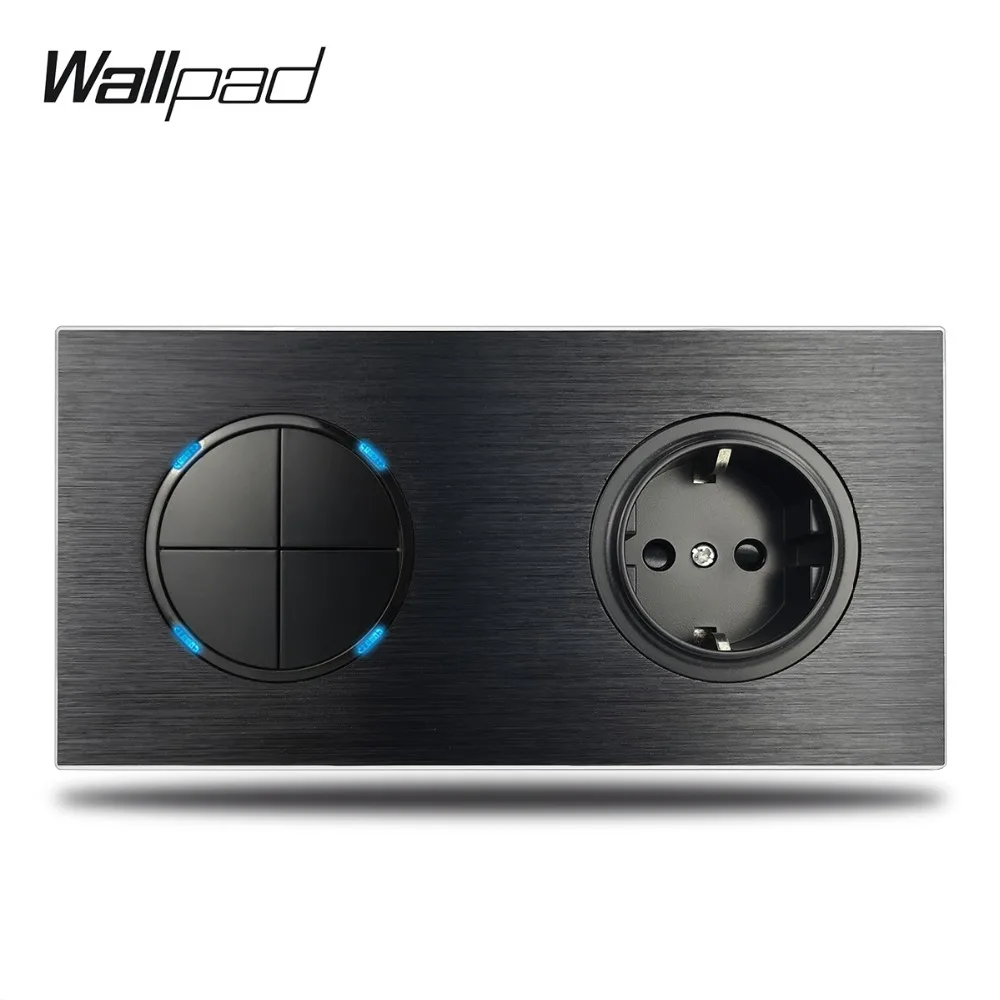 Wallpad L6 Black Satin Aluminum EU Wall Electrical Power Socket with 4 Gang Light Switch Double Frame Plate, 172 * 86 mm
Wallpad L6 Black Satin Aluminum EU Wall Electrical Power Socket with 4 Gang Light Switch Double Frame Plate, 172 * 86 mm