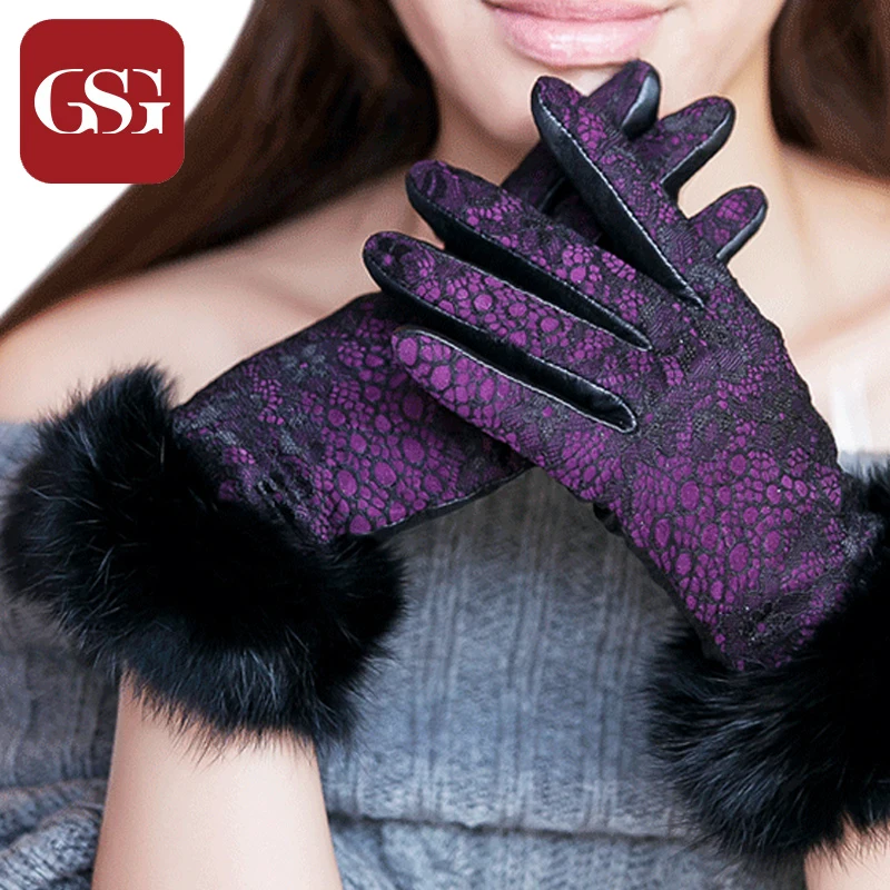 GSG новые дизайнерские фиолетовые сексуальные кружевные кожаные перчатки женские