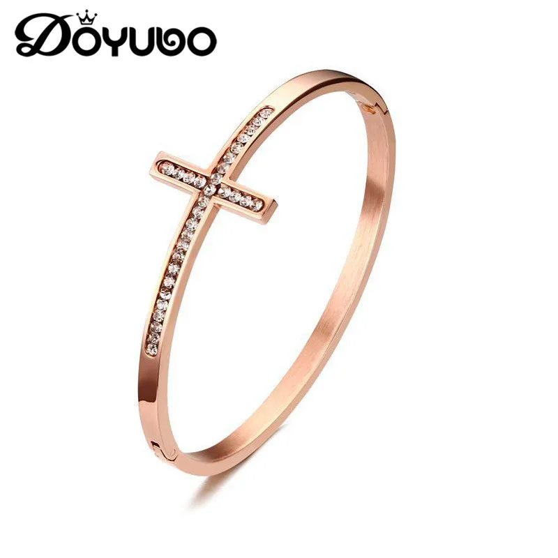 DOYUBO Elegant Women's Rose Gold Cross Bangles Stainless Steel Fashion Lady Bracelet With Rhinestone Classical Jewelry DD058
DOYUBO Elegant Women's Rose Gold Cross Bangles Stainless Steel Fashion Lady Bracelet With Rhinestone Classical Jewelry DD058