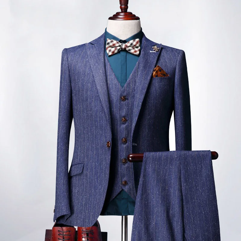 High Quality 2016 New Spring Men Wedding Business Party Suits Set Jacket + Vest + Pant 3 Pieces Casual Blue Striped Slim
High Quality 2016 New Spring Men Wedding Business Party Suits Set Jacket + Vest + Pant 3 Pieces Casual Blue Striped Slim