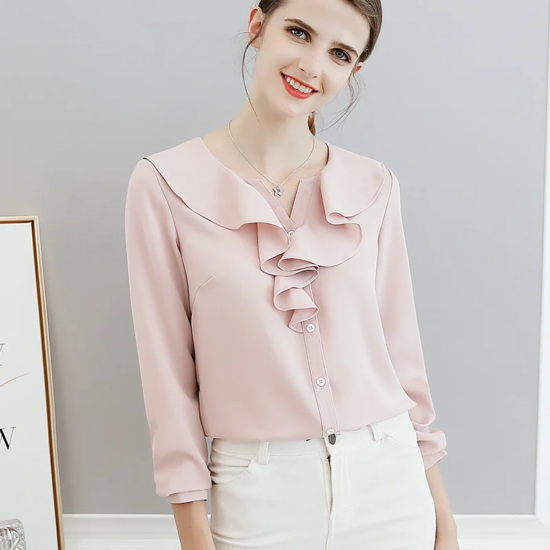 Fashion Elegant Blouse Chiffion Women V-Neck Full Sleeve Shirt Button Summer Top Female office Lady shirt
Fashion Elegant Blouse Chiffion Women V-Neck Full Sleeve Shirt Button Summer Top Female office Lady shirt