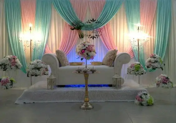 White Wedding Backdrop with tiffany blue and pink swags Wedding Decoration 3M x 6M
White Wedding Backdrop with tiffany blue and pink swags Wedding Decoration 3M x 6M