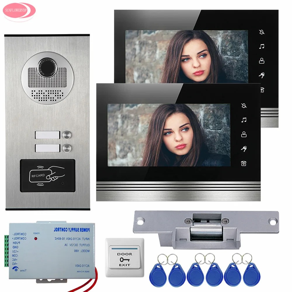 Apartment 7" Color Video Door Phone Intercom System 2 Monitors Touch Kye +RFID Access Door Camera 2 Buttons+Electric Strike Lock
Apartment 7" Color Video Door Phone Intercom System 2 Monitors Touch Kye +RFID Access Door Camera 2 Buttons+Electric Strike Lock