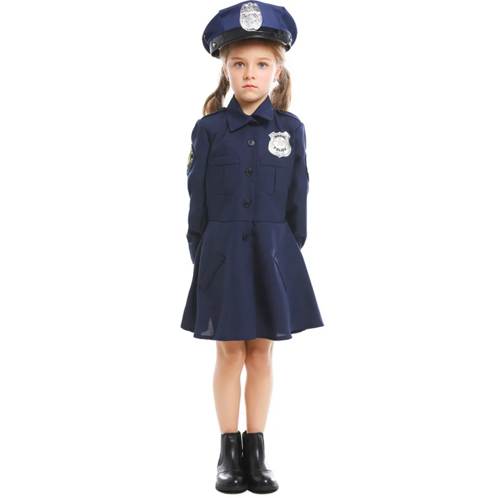 Kids Girls Cute Police Uniform Cosplay Costumes Funny Children's day Halloween Fancy Party Dress Suit | Тематическая одежда и