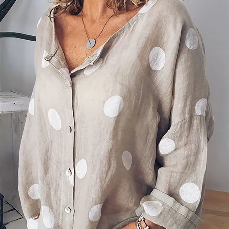 Women Casual Tops Blouse Long Sleeve V-Neck Shirt Polka Dot Print Buttons Loose Blouses And Tops Plus Size Elegant Office Lady
Women Casual Tops Blouse Long Sleeve V-Neck Shirt Polka Dot Print Buttons Loose Blouses And Tops Plus Size Elegant Office Lady