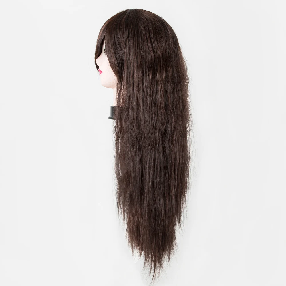 Fei-Show Synthetic Heat Resistant Fiber Long Kinky Straight Fluffy Inclined Bangs Dark Brown Hair Costume Cos-play Wigs | Шиньоны и