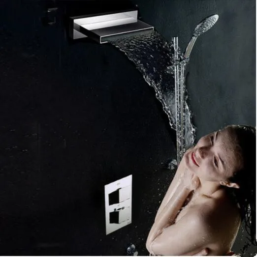 Wall mounted stainless steel Square Waterfall shower thermostatic valves Handheld shower 9008
Wall mounted stainless steel Square Waterfall shower thermostatic valves Handheld shower 9008
