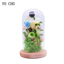 YO CHO Dried Flowers Prince Glass Cover Fresh Preserved Rose Moss Flower For Wedding Party Home Hotel Decoration Gift for Wife