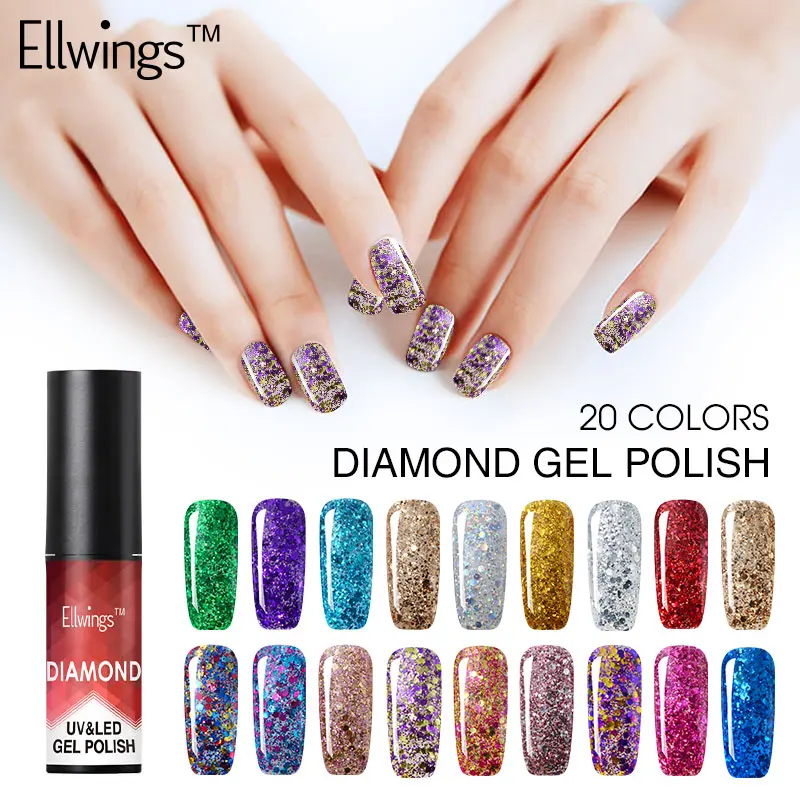 Ellwings Профессиональный алмаз блеск Vernis УФ гель для ногтей замочить Золотой
