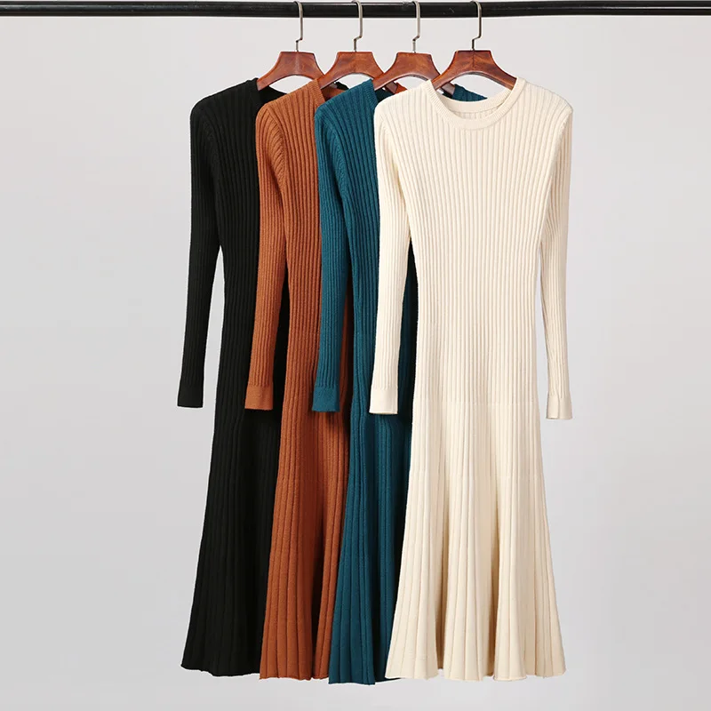 elegant Long sleeve OL O-neck long Sweater dress women Thick knit Autumn Winter dress female Slim A-line basic dress casual
elegant Long sleeve OL O-neck long Sweater dress women Thick knit Autumn Winter dress female Slim A-line basic dress casual