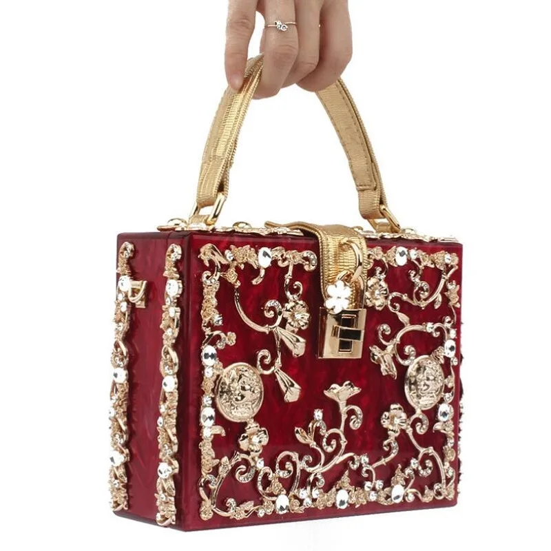 Fashion Box flower Clutch relief Acrylic luxury handbag banquet party purse women Shoulder evening Diamond small square bag
Fashion Box flower Clutch relief Acrylic luxury handbag banquet party purse women Shoulder evening Diamond small square bag