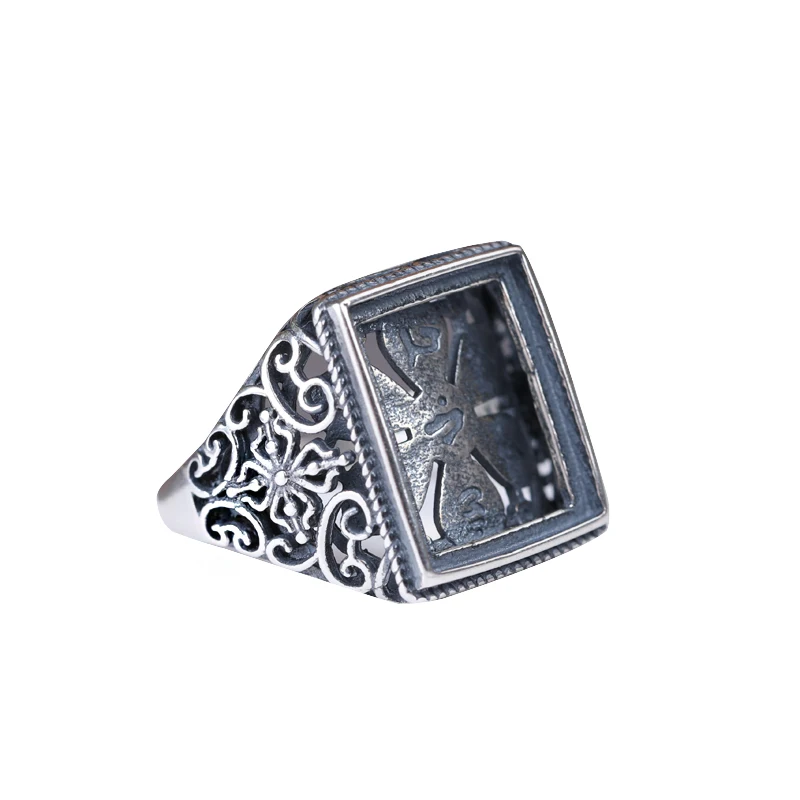 

Art Deco Vintage 925 Sterling Silver Engagement Ring Women Men 12x15mm Princess Cabochon Semi Mount Ring DIY Stone