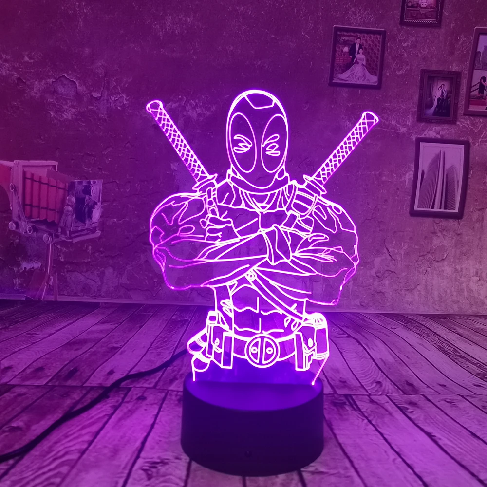 Прямая поставка крутой ночник светодиодный мини Marvel Deadpool детская прикроватная