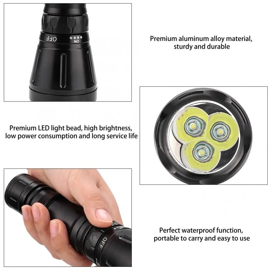 High Bright LED Flashlight 80m Waterproof Torch Outdoor for Diving Hunting Camping Portable | Лампы и освещение